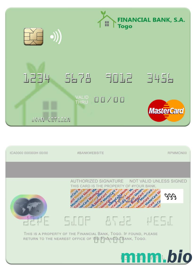 Togo Financial Bank przykład karty mastercard w formacie PSD